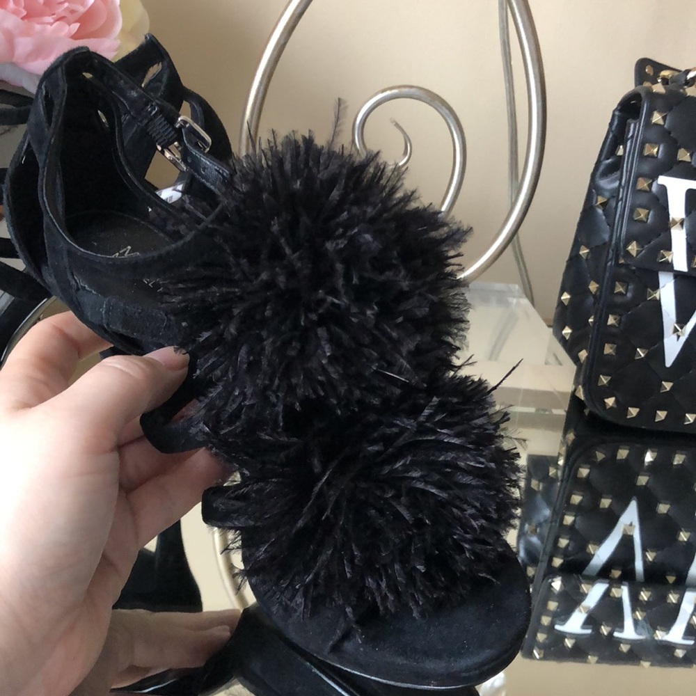 MICHAEL KORS Black Suede Feather Pom Pom Heels - Picture 4 of 15